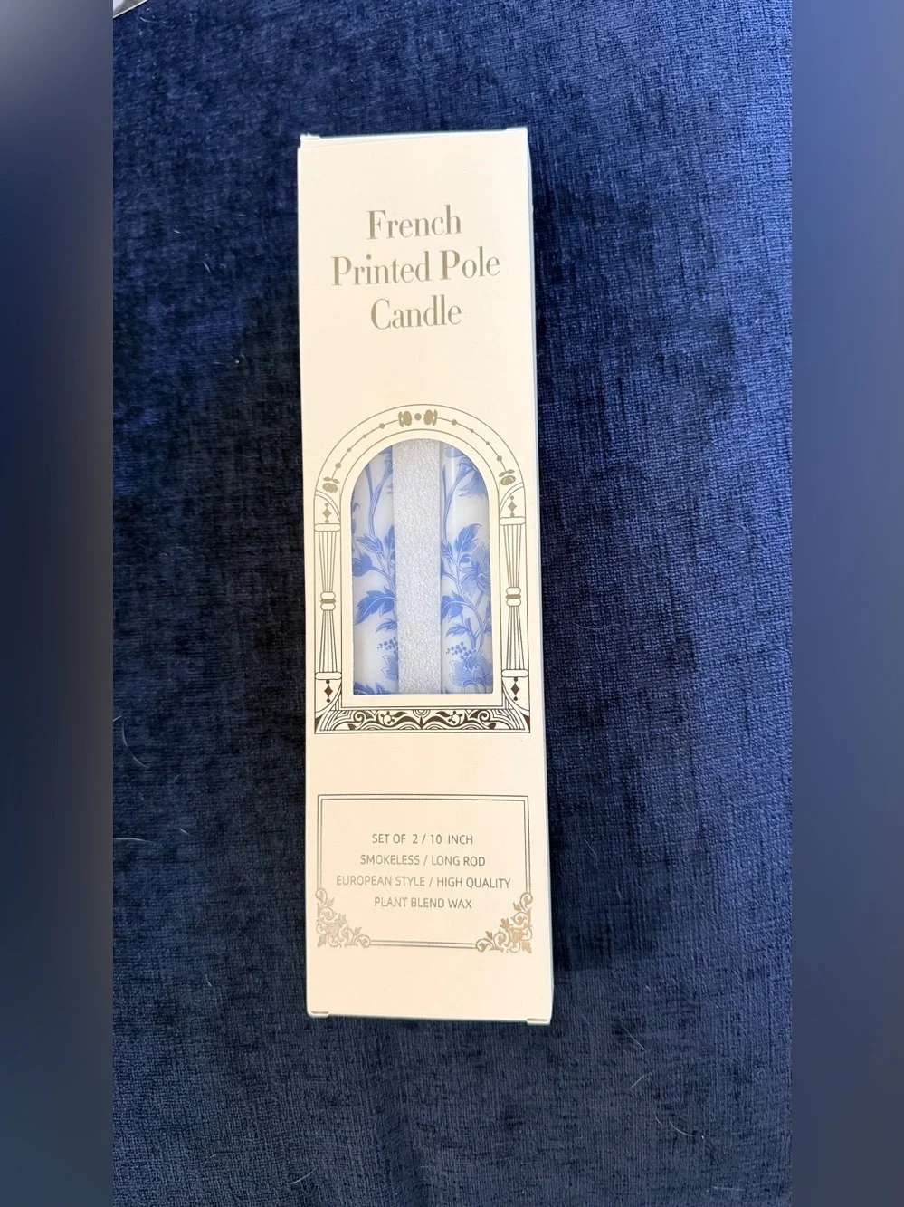 French Printed Pole Candle Set - Blue - Classic Floral Design. #2